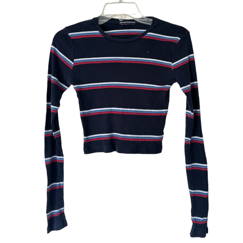 Brandy Melville Santana Cropped Navy Striped Top